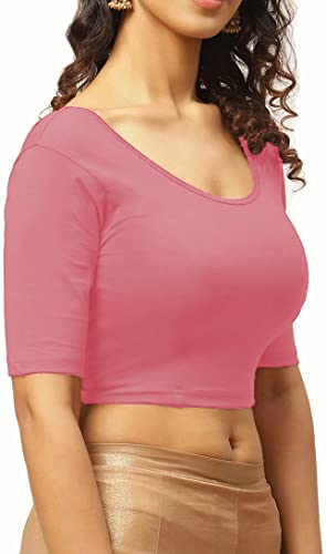 Image of THE BLAZZE 1303 Women's Cotton Scoop Neck Backless Elbow Sleeve Crop Top Readymade Saree Blouse for Women