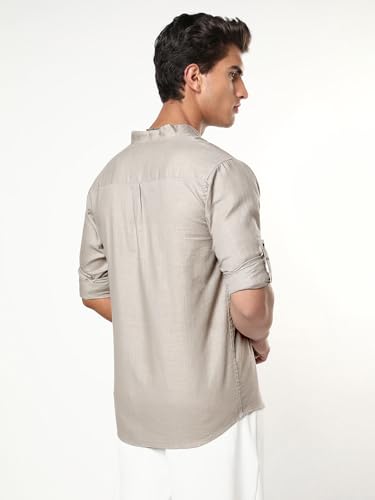 Image of Urbano Fashion Men's Linen Blend Full Sleeve Relaxed Fit Mandarin Collar Casual Solid Shirt