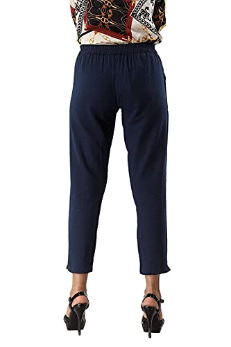 Image of DIGITAL SHOPEE Women Cotton Regular Fit Elastic Waist Casual Ankle Pant Trouser with Two Side Pocket
