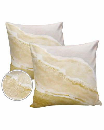 Yellow Outdoor Pillow Cover 24x24 Inch Cushion Sham Case, Waterproof Decorative Square Throw Pillowcase for Outside Garden Patio Porch Couch Chair Tent Abstract Ocean Geometric Wave Ombre Stripe