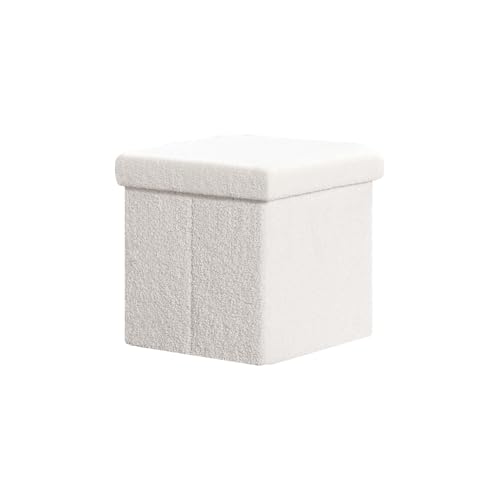 PINPLUS Sitzwürfel mit Stauraum, Faltbarer Sitzhocker, Polsterhocker mit Stauraum, Plüschstoff Aufbewahrungsbox für Schminktisch, Schlafzimmer, Wohnzimmer, 38x38x38cm, Weiß PINPLUS Sitzwürfel mit Stauraum, Faltbarer Sitzhocker, Polsterhocker mit Stauraum, Plüschstoff Aufbewahrungsbox für Schminktisch, Schlafzimmer, Wohnzimmer, 38x38x38cm, Weiß