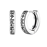 Bewenda Wikinger Rune Creolen Ohrringe für Herren, Silber Creolen Männer mit Runen, Hypoallergen Punk Kreolen Ohrringe Klein, Unisex Piercing Huggies Ohrring Wikinger Geschenke für Freunden Ehemann