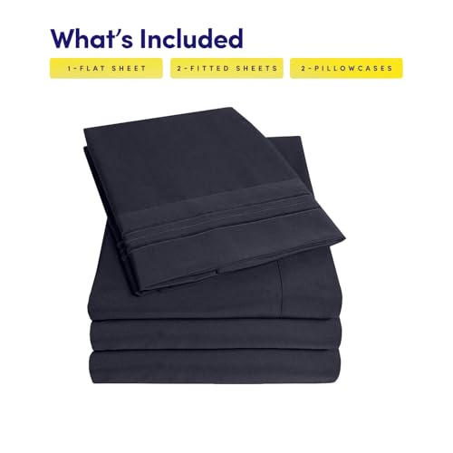 Image of 1500 Supreme Collection Extra Soft Split King Sheets Set, Navy Blue - Luxury Bed Sheets Set with Deep Pocket Wrinkle Free Bedding, Over 40 Colors, Split King Size, Navy