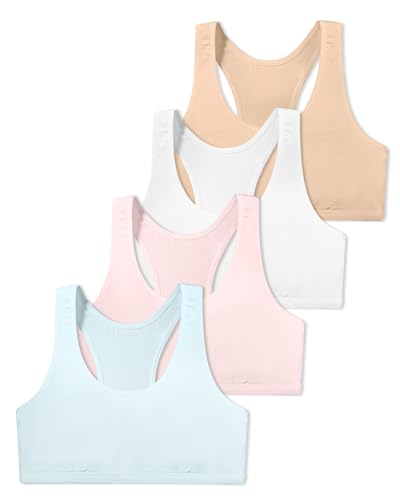 SALIA GIRL First Training Bras Small Vest Design Wireless Bra Racerback Sports Bra 8-12 Years (4 Pack)