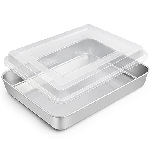 Image of TeamFar Baking Pan with Lid, 10.5 inchx 8 inch Stainless Steel Rectangular Cake Lasagna Pan with Cover for Cake Brownie Casseroles, Healthy & Sturdy, Oven & Dishwasher Safe - (1 Pan + 1 Lid)