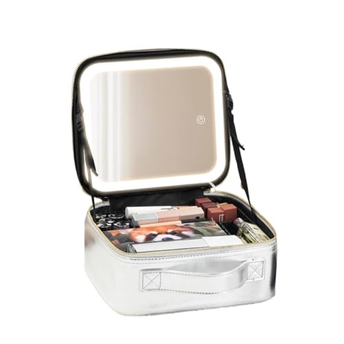 Trousse de maquillage miroir LED éclairé et compartiments modulables argent - 5