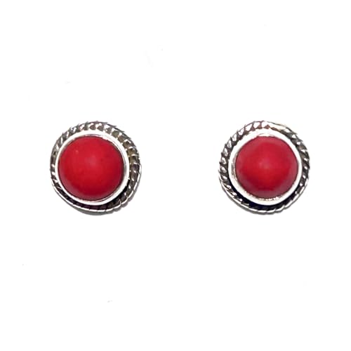 PENDIENTES BOTON CON PIEDRAS PRECIOSAS EN PLATA DE LEY (CORAL)