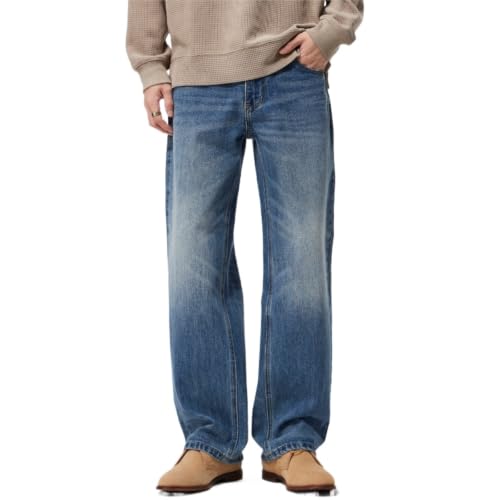 Jean à jambes larges bleu délavé homme coupe droite ample