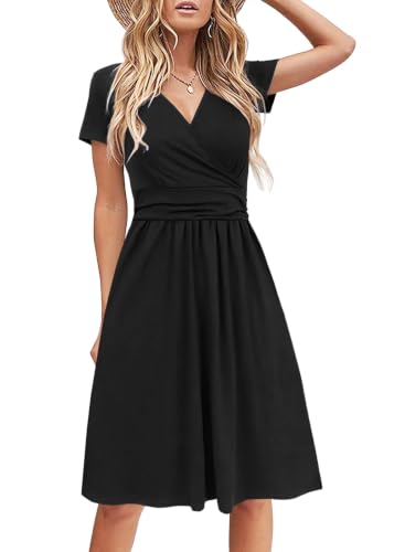 Robe d'été légère BDTECAOR à manches courtes col en V chic longueur genou pour femmes