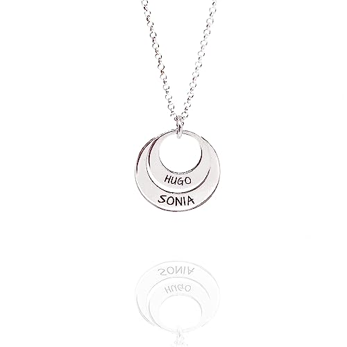 RINCON DEL ARTESANO HECHO A MANO MALAGA Collar Aros con Nombres Personalizados en Plata de Ley 925/1000. Día de la Madre. San Valentin. Navidad. Detalle Personalizado (Colgante 2 Aros 16/20mm)