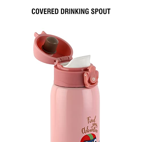 Image of CELLO Junior Insulated Stainless Steel Kids Flask 475 ml, Pink | Wide Mouth Rust Resistant, Spillproof & Leakproof Double Wall Vacuum Insulated Hot & Cold Thermosteel Kids Water Bottle for School