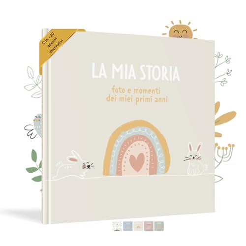 HuBorns - Album Nascita Bambina e Bambino per Incollare Foto e Scritte con +50 Pagine e Adesivi, Album Fotografico Neonato per il Primo Anno fino a 5 Anni, Ideale per Regalo Nascita