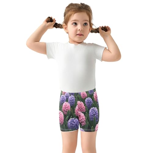 Joisal Field Blooming Hyacinth Flowers Pink Girls Biker Shorts Toddler 4t Under Shorts for Dresses Cotton Children3