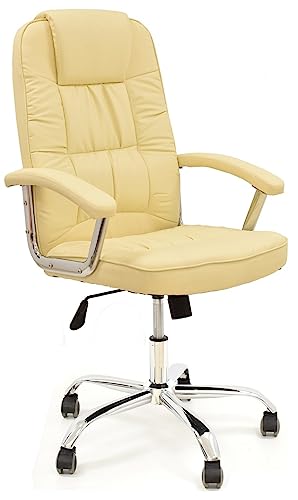 MAESTRO FERRETERO MF - Sillón de Oficina Modelo Paolo, Respaldo Alto, Elevación por pistón de Gas, basculante, Fabricado en Similpiel Beige
