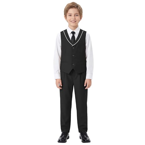 Image of LOLANTA 4Pcs Boys Formal Suit, Kids Tuxedo Vest for Wedding Birthday Party Dress Suits with Shirt and Tie for 3-13 Years