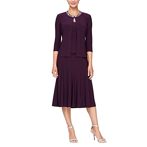Image of Alex Evenings Women's 2 Piece Tea Length Jacket Dress with Sequin Beaded Trim