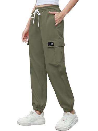 Image of Cromoncent Girls&Womens Cargo Pants Elastic Waist Lightweight Outdoor Jogger Pants, 6 Years - XX-Large