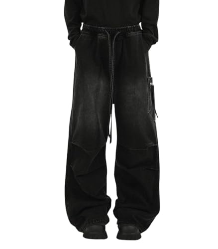 Cargo Jeans for Women Men Elastic Waist Baggy Jeans High Waisted Pants 90S Vintage Streetwear Grunge Clothes