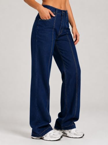 Image of GRECIILOOKS Embroidery Jeans for Women| Women's Summer Wide Leg Denim Jeans | High Waist Straight Fit Casual Pants for Office, Vacation & Everyday Wear