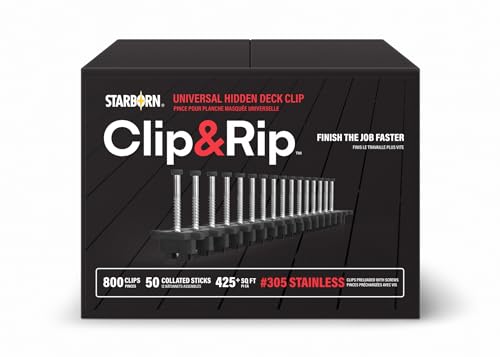 Clip and Rip Hidden Deck Fastening System - 800 Count Stainless Steel Fasteners, 50 Strips with 16 Clips Each, Covers 426 Square Feet, Compatible with Trex, Timbertech, Fiberon & More