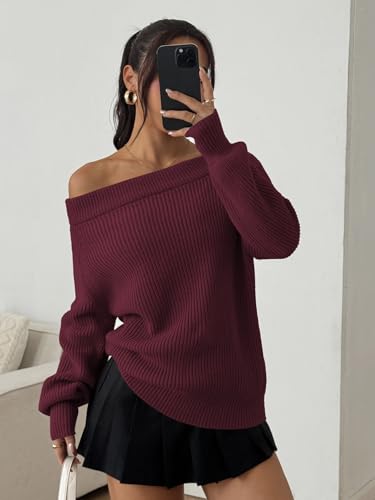 Image of ZAFUL Sweaters for Women Off Shoulder Knit Sweater with Long Sleeve Loose Pullover Jumper Tops