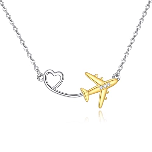 Airplane Necklace 925 Sterling Silver Airplane Pendant Necklace Aircraft Jewelry Present for Women Mom