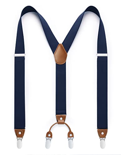 HISDERN Tirantes para hombres con 4 clips muy fuertes Tirantes para trabajo pesado Ligero ajustable estilo Y Azul Marino