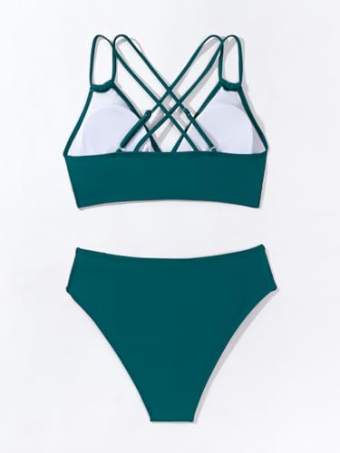 Image of Fanuerg Women's Sexy V Neck Bikini Sets Hollow Out Two Piece Swimsuits Cutout Mid Waist Bathing Suit