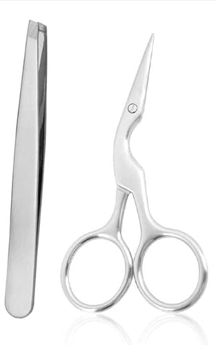 Augenbrauen-Set mit Augenbrauenschere, Edelstahl, Unisex, scharfe, schräge Pinzette, Fellschere für Männer für Ohren, Trimmschere für Haare, Augenbrauenpinzette für eingewachsene Haarentfernung Cover