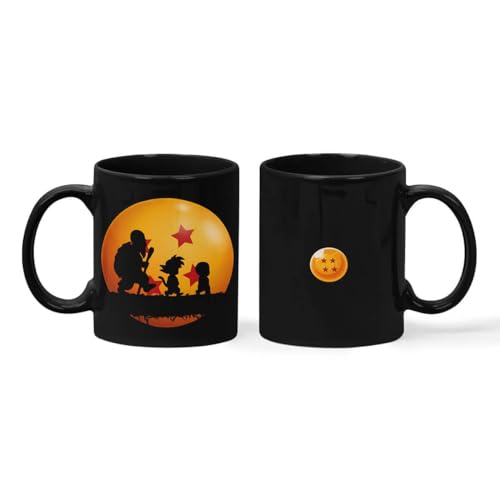 Caneca Preta Esfera do Dragão Goku Mestre Kame e Kuririn