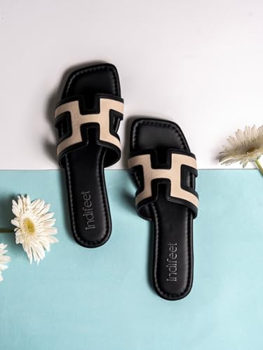 Image of Indifeet Women's Trendy Design Flat Slippers | Summer Footwear, Casual Comfort, Stylish, Daily Wear, Fashion, Slip On Flats, Denim Style Upper