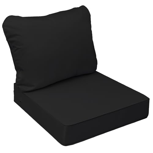 Image of AAAAAcessories Outdoor Seat Cushions for Chairs, Fade-Resistant, Waterproof Patio Furniture Replacement Cushions, 23.5 inch x 25.5 inch x 5 inch + 23.5 inch x 19 inch, Charcoal Black