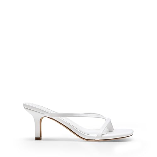 DREAM PAIRS DREAM PAIRS Kitten Heels for Women Flip Flops Slip on Low Heels Open Square Toe Thong Heeled Strappy Sandals Slides Comfortable Dress Shoes,Size 11,White,DWUMFF2503