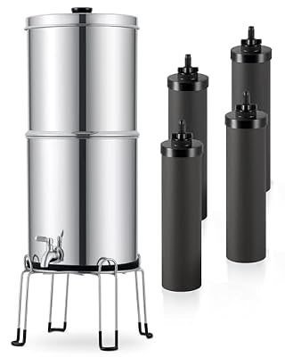 2.25 Gallon Gravity-Fed Water Filter System with 2-Pack Replacement Filter Set - Stainless Steel Portable Purification for Home, Camping, and Emergency Use