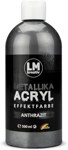 LM Metallika Peinture acrylique, 500 ml, gris argenté, brillante, effet métallisé, peinture décorative, de bricolage
