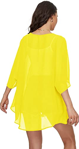 Indian Trendy Women's Solid Puff Sleeve Kimono Cardigan Loose Cover Up Casual Blouse Top Chiffon3