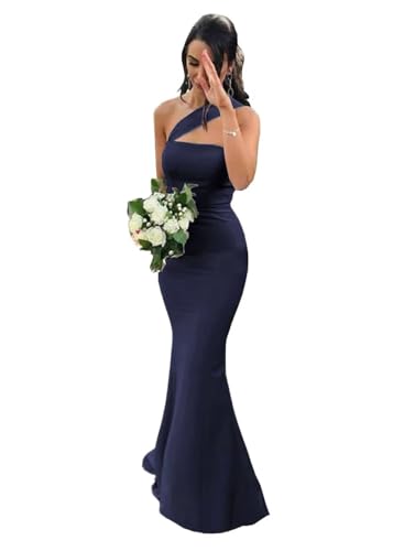 Image of Stretch Spandex Bridesmaid Dresses Long 2026 One Shoulder Formal Gowns Satin Mermaid Prom Wedding Guest DR0194N