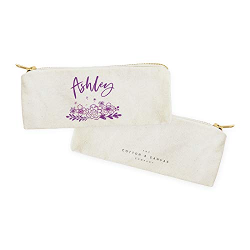 Image of The Cotton & Canvas Co. Personalized Name Purple Floral Small Cosmetic Case and Travel Pouch for Office and On the Go