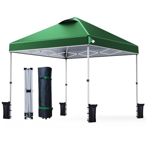 Nazhura 10 x 10 Pop Up Canopy Tent with Sand Weight Bag Awing for Patio Freestanding Sun Shelter for Picnic and Camping One Person Setup White (Green)