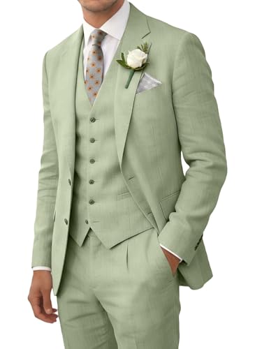 Wehilion Retro Linen Men&rsquo;s Summer Wedding Suit