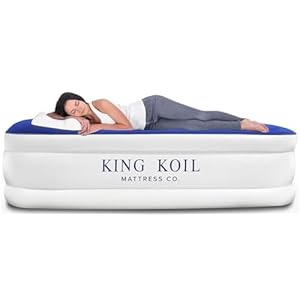 King Koil Luxury Twin Air Mattress with Built-in High Speed Pump for Camping, Home & Guests – Twin Size Double High Airbed Luxury Inflatable Blow Up Mattress Waterproof