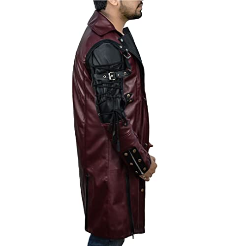 Steampunk Leather Jacket-Steampunk Gothic men Leather Maroon & Black coat Jacket4