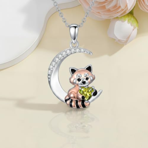 Image of PROESS Animal Birthstone Necklace 925 Sterling Silver Otter /Axolotl /Hippo /Elephant /Dachshund /Monkey /Red Panda Pendant Necklace Animal Birthstone Jewelry Gifts for Women