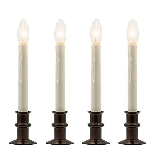 Celestial Lights Set of Four Battery Operated Remote Programmable Window Hugger Candle for Narrow Window Sills Daily Timer Choose 6, 8, or 10 Hours Flicker or Steady (Antique Bronze)