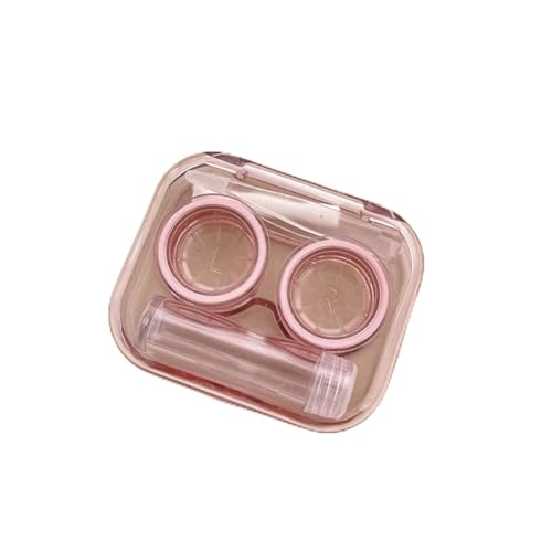 Conjunto de estojo de lentes de contato para viagem com tampas, suporte e pinças para facilitar o cuidado da lente em casa ou em movimento (rosa)