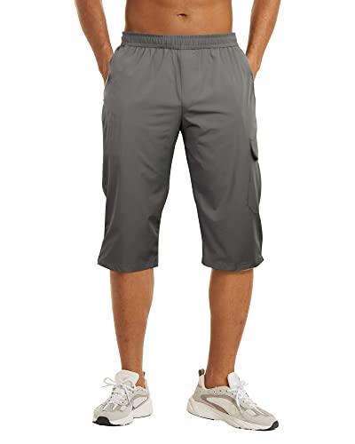 NANAMEEI Shorts de Sport Jogging Shorts 3/4 Séchage Rapide Grandes Tailles de Travail Casual 3/4 Cargo Homme Léger Été Gris Foncé L
