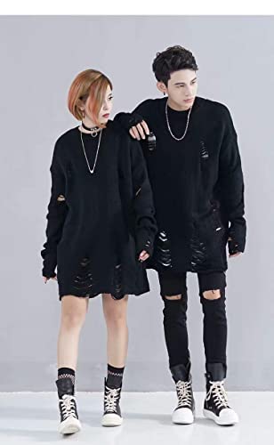 Striped Sweater Oversized Ripped Gothic Punk Pullover Y2k Aesthetic Knitted Jumpers Alt Emo Clothes2