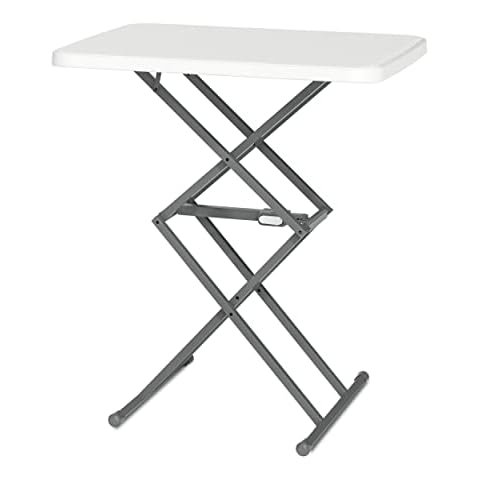 SOUNDANCE Small Folding Table, Adjustable TV Tray, Portable Dinner Table, Lightweight, Zero Assembly, Easy to Fold and Storage, Sturdy Desk for Home Garden Office Indoor Outdoor Use, White Cover