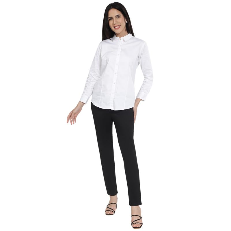 Image of Women'S Full Sleeve Formal Shirt | Regular Fit Office Wear Top | Button Down Collared Blouse Workwear for Business, Meetings & Office Wear White XS