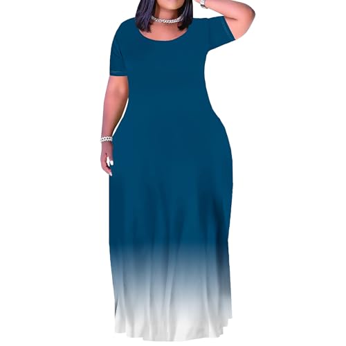 Image of PinkPatty Women's Plus Size Maxi Dresses Short Sleeve Sundress Summer T-Shirt Beach Long Dress with Pockets